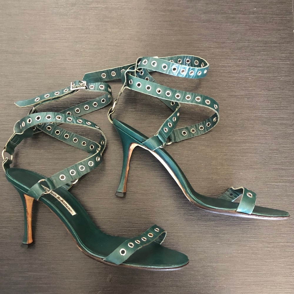 Manolo Blahnik teal strappy sandals, size 40